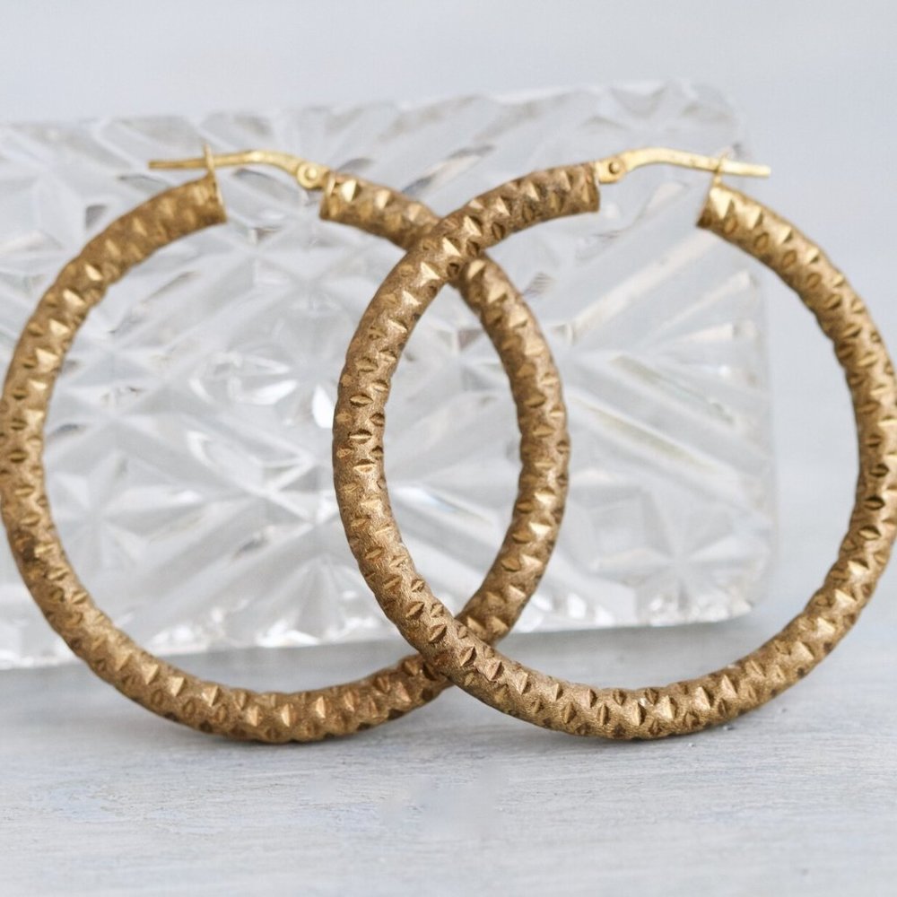 Vintage Golden Hoop Earrings - Sterling Silver in Gold Tone - 1.75 inches